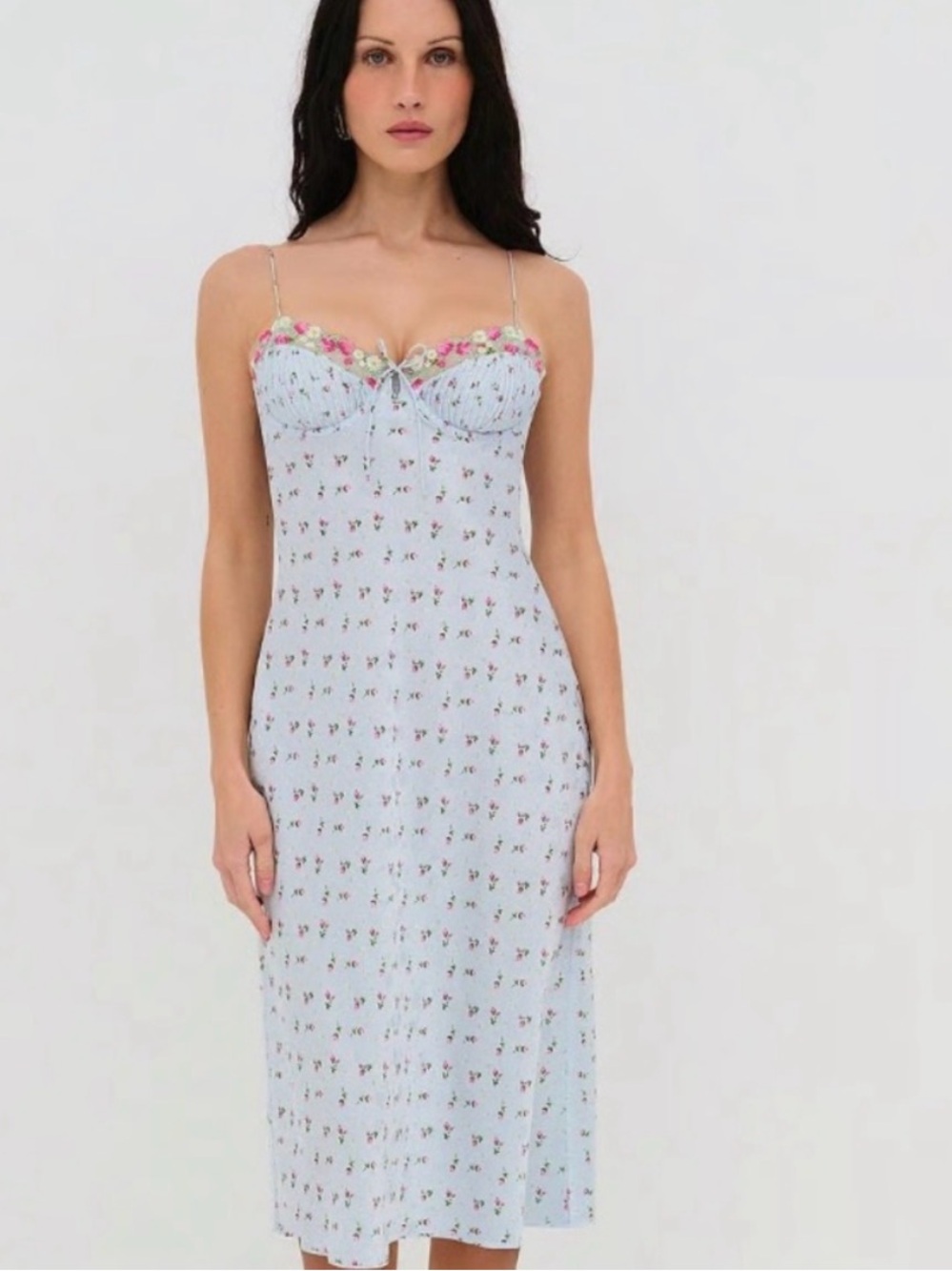 For Love & Lemons Blue Floral Aurelia Midi Dress